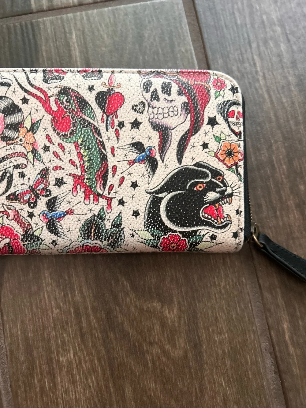 Loungefly Classic Sailor Tattoo Printed Pebbled Wallet in Tan/Multi
